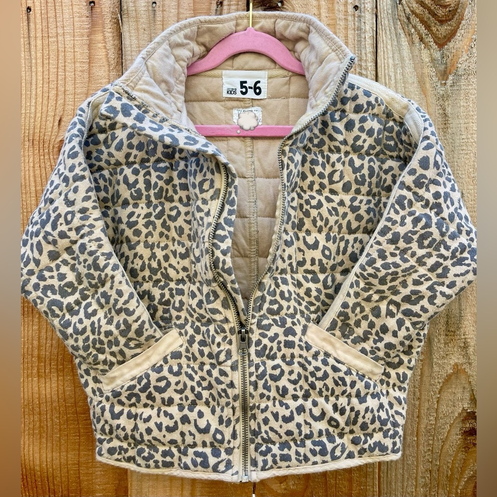 Cotton On Kids Girl Coat 5-6 T, leopard print.